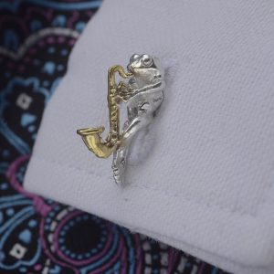 frog with saxophone cufflinks GS