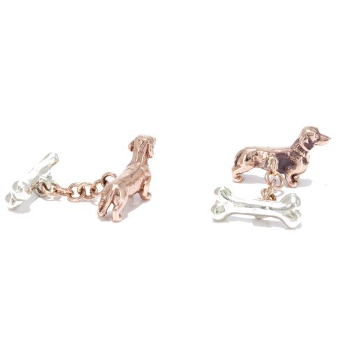 dachshund cufflinks solid rose and white gold 2