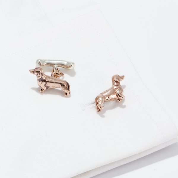dachshund cufflinks solid rose and white gold
