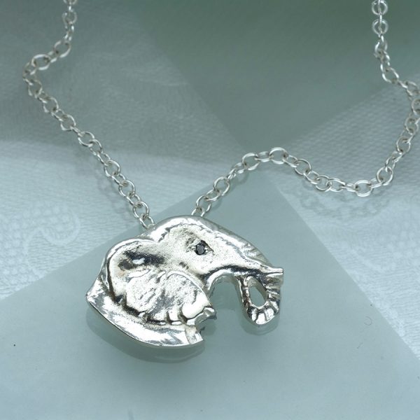 elephant head pendant with balack diamond ss
