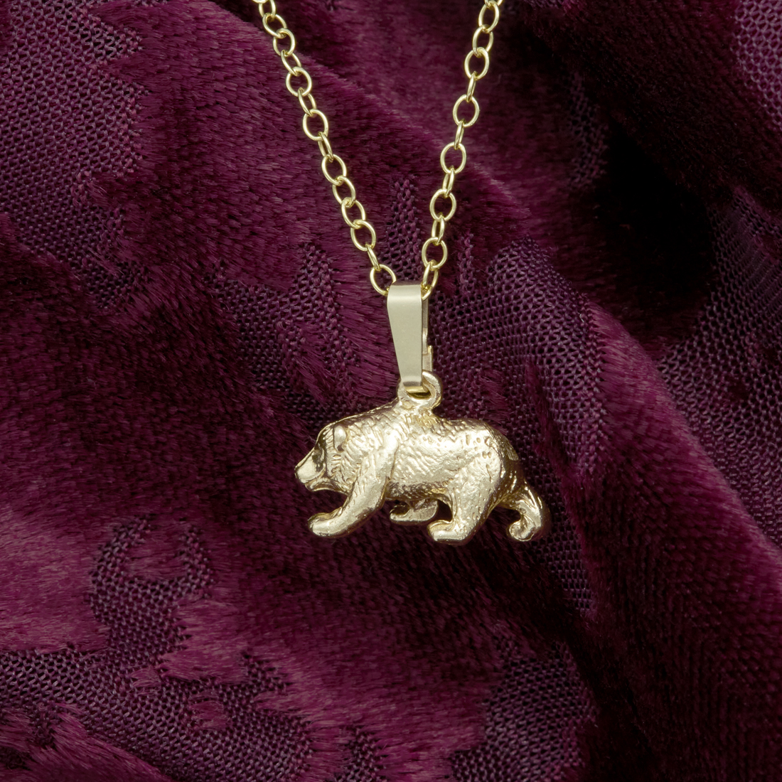 Yellow Gold Zuni Bear Heart-Line Cut Out Pendant Necklace