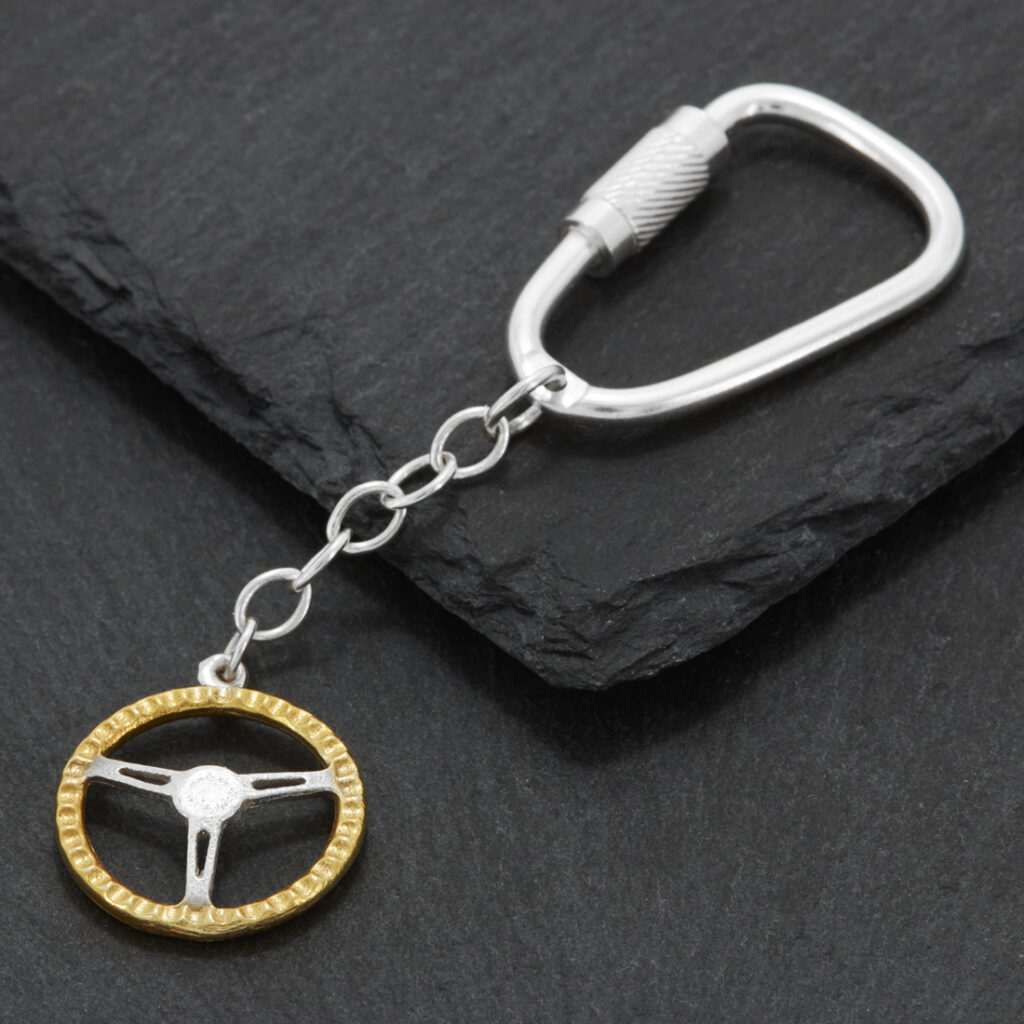 Solid Silver Steering Wheel Keyring - Simon Kemp Jewellers