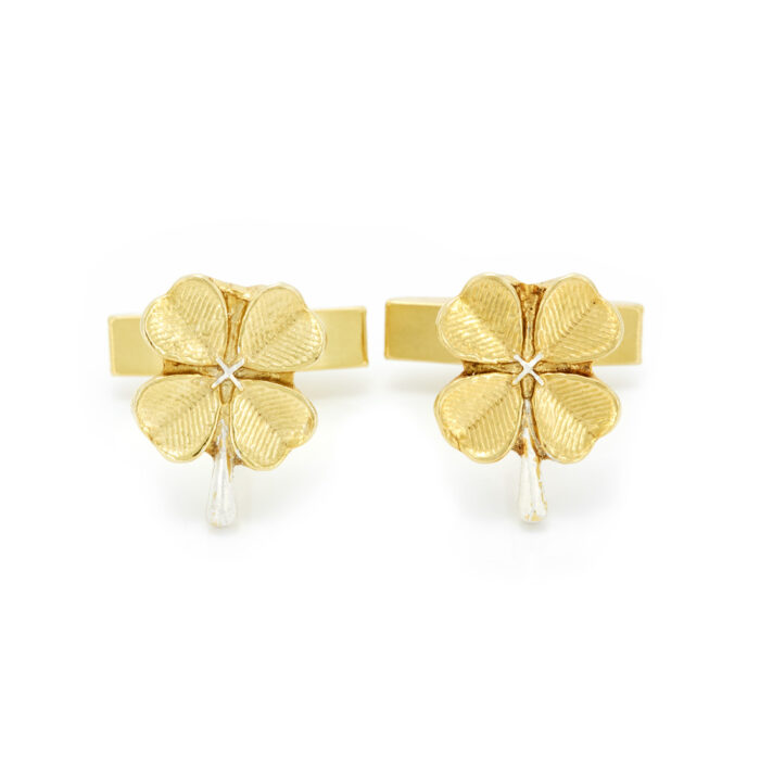 4 Leaf Clover Cufflinks 18 ct Gold on Silver