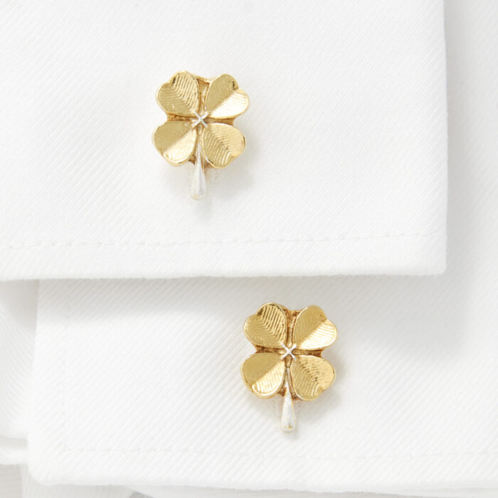 4 Leaf Clover Cufflinks 18 ct Gold on Silver - Image 2