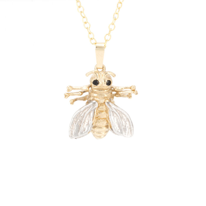 Big Bee Pendant in Solid 9 carat gold with black Sapphire eyes