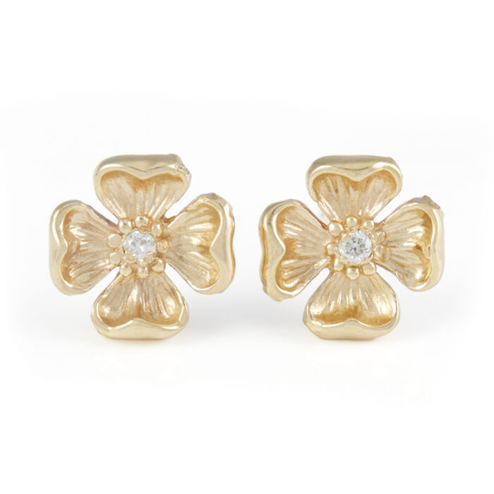 English Rose Stud Earrings in 9ct Gold with Diamonds - Image 4