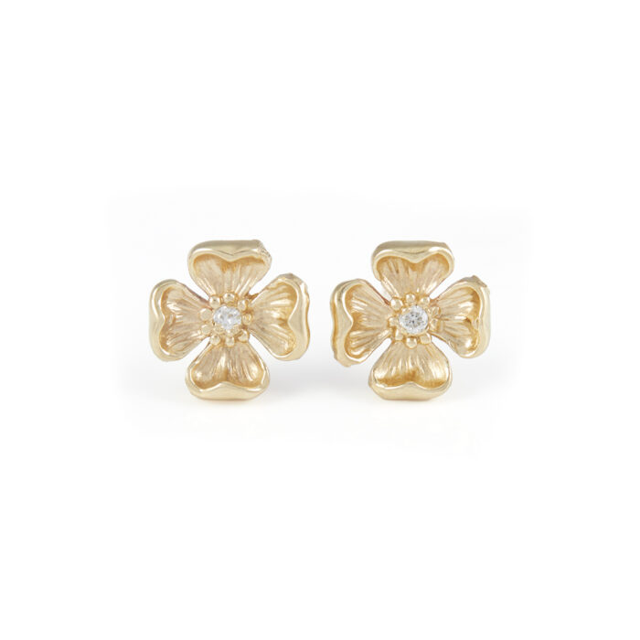 English Rose Stud Earrings in 9ct Gold with Diamonds - Image 3
