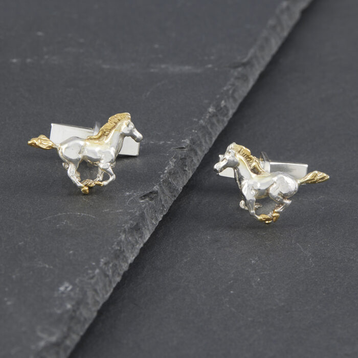Galloping Horse Cufflinks in Silver and 18 carat Gold