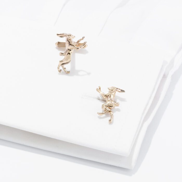 Boxing Hares Cufflinks In Solid Nine Carat Gold