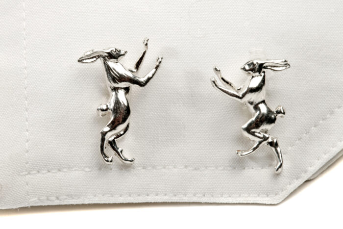 Boxing Hare Cufflinks In Solid Sterling Silver
