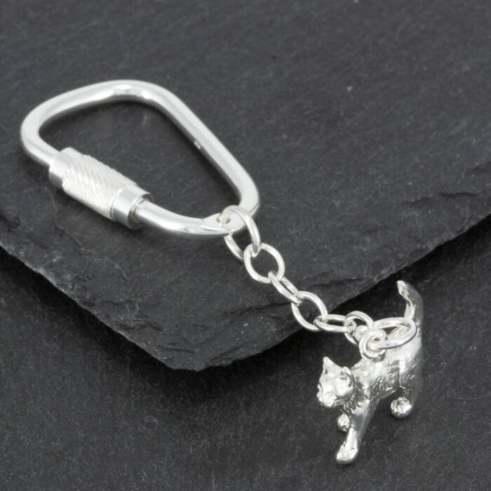 Cat Keyring In Solid Silver