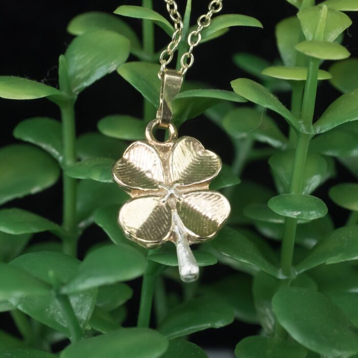 Lucky Four Leaf Clover Pendant Eighteen Carat Gold On Solid Silver