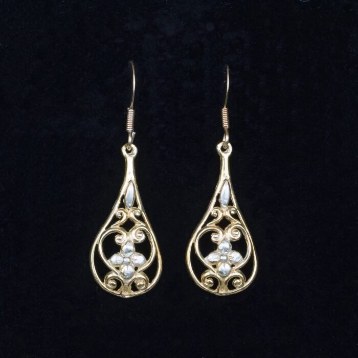 Flower Drop Earring Eighteen Carat Gold On Sterling Silver - Image 3