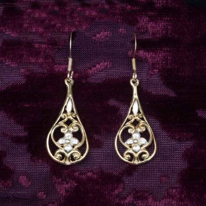 Flower Drop Earring Eighteen Carat Gold On Sterling Silver