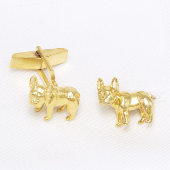 French Bulldog Cufflinks In Solid Silver and 18 carat gold silver