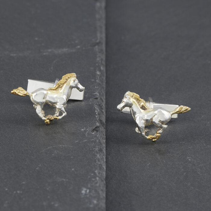 Galloping Horse Cufflinks in Silver and 18 carat Gold - Image 2
