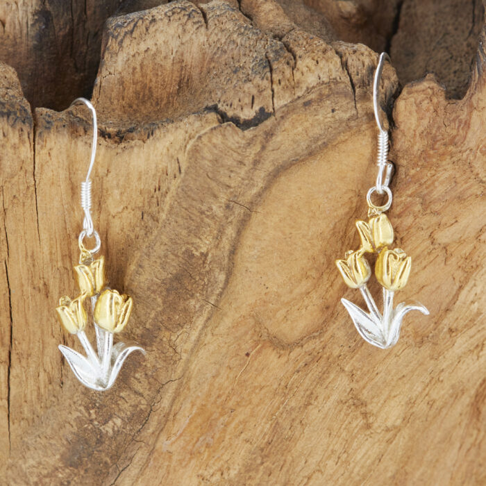 Tulip Earrings 18 carat gold on Sterling Silver