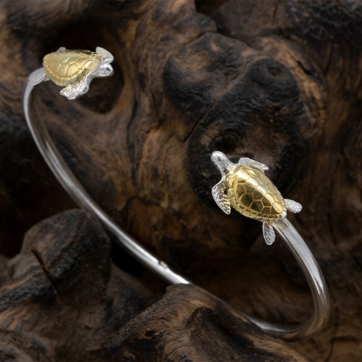 Turtle Bangle Turtle Bangle in 18ct Gold and Sterling Silver | Handmade Jewellery ...